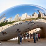 Millennium Park, Chicago featuring the Cloud Gate sculpture. Also known as the Bean.